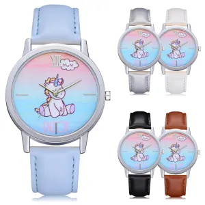 Quartz Fashion Cute Kids Girls Leather Band Analog