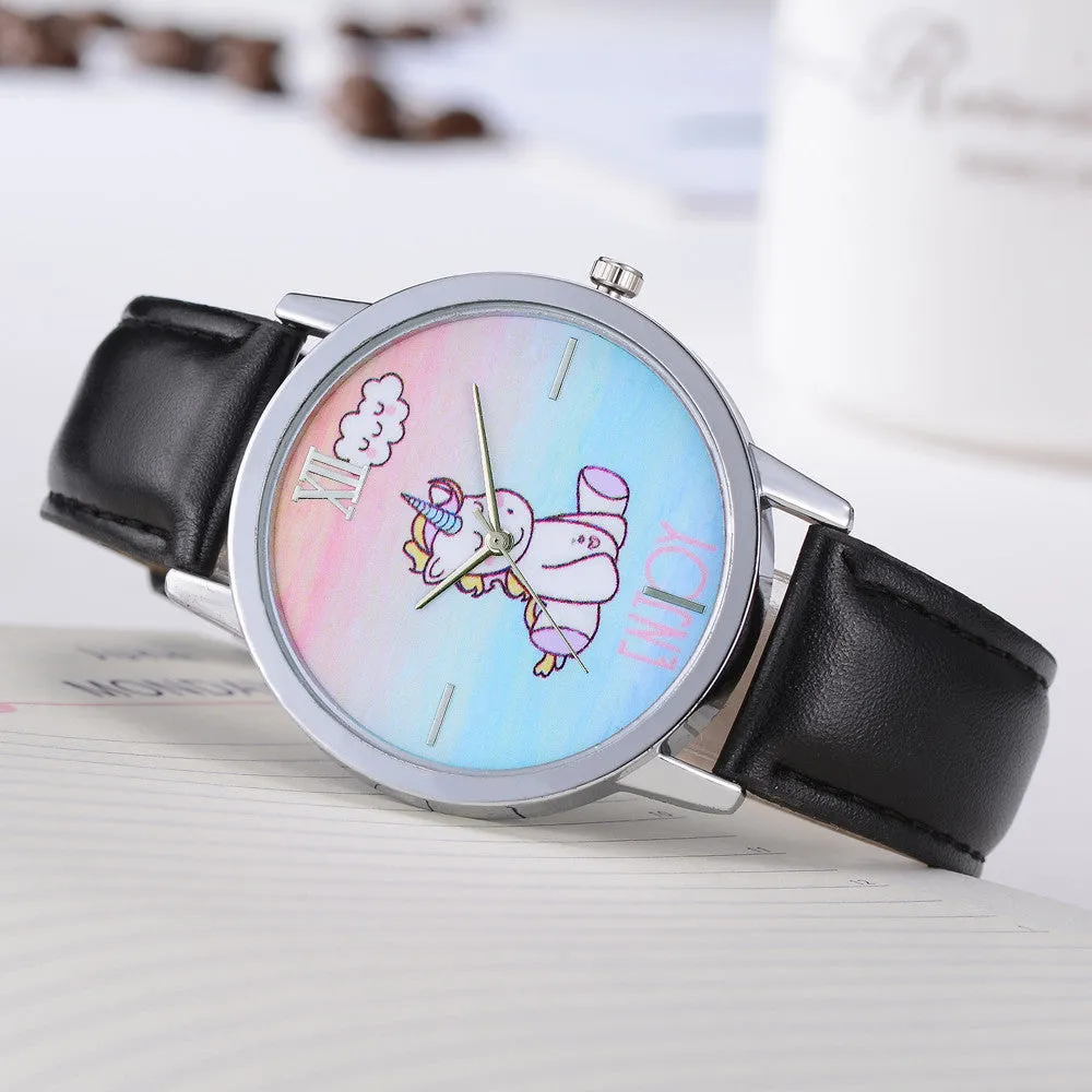 Quartz Fashion Cute Kids Girls Leather Band Analog