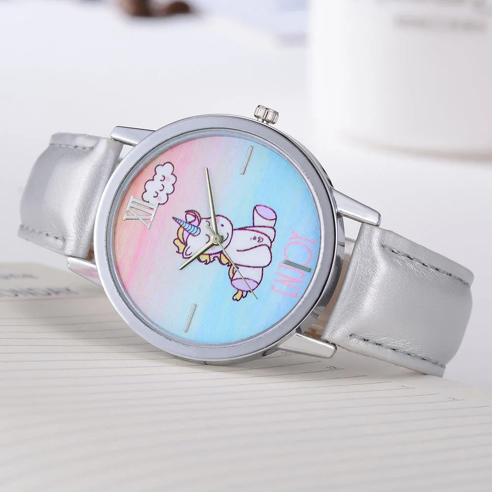 Quartz Fashion Cute Kids Girls Leather Band Analog