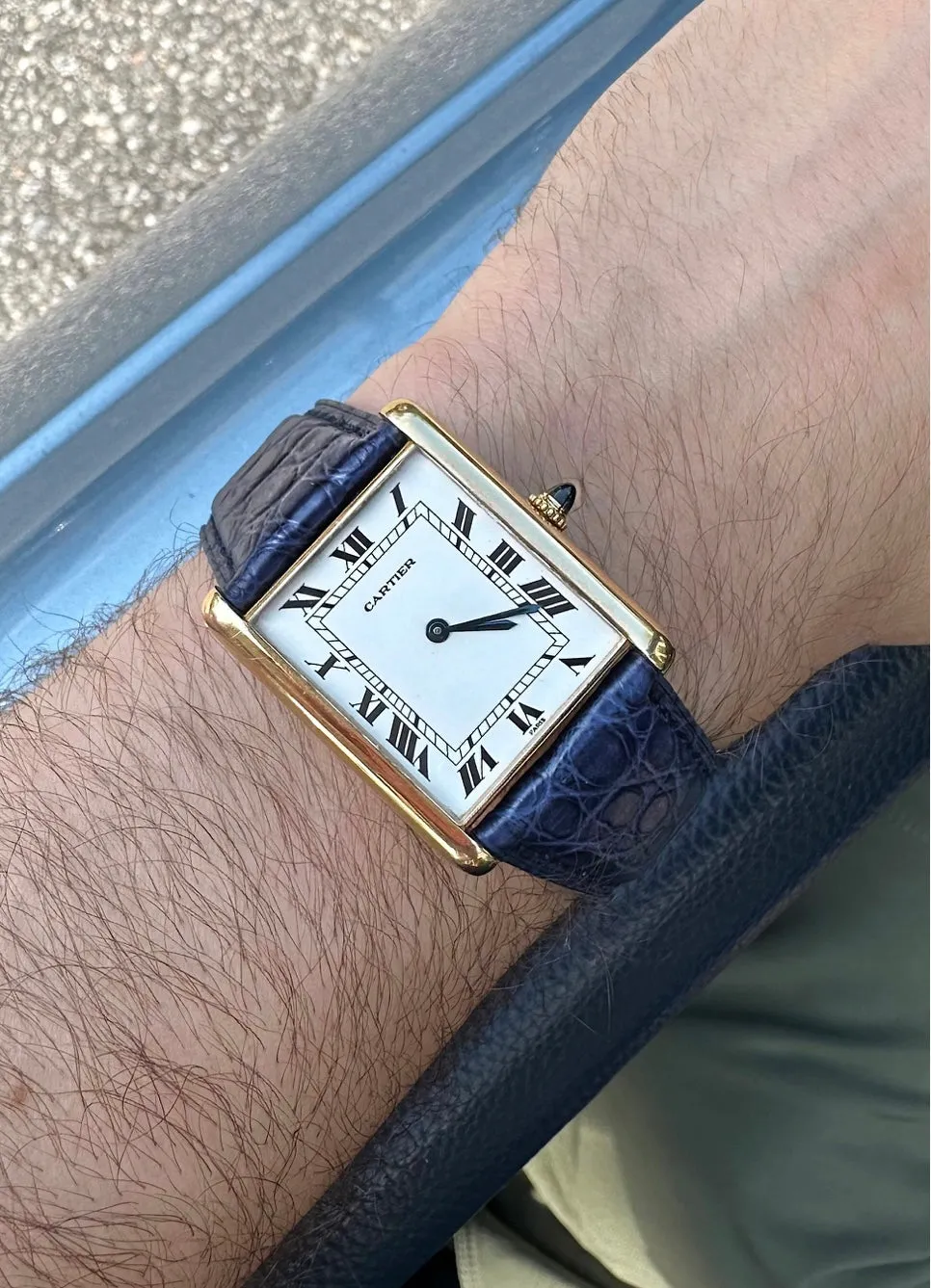 Rare 1970 Jumbo Cartier Paris 18kt Gold Tank Automatique