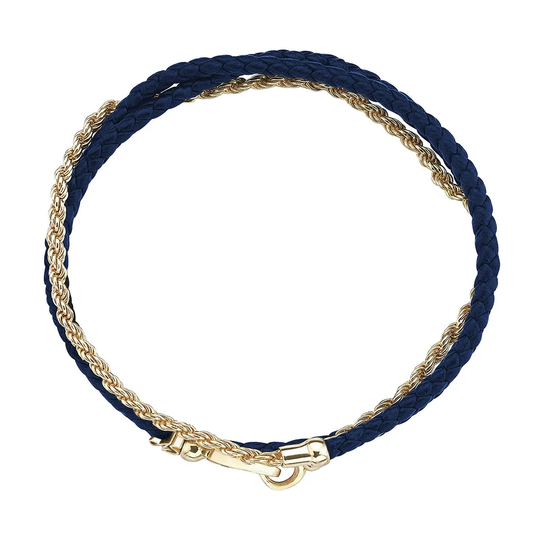 Statement Rope Chain & Leather Wrap Bracelet in Gold