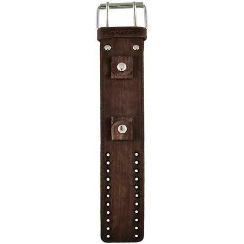 Stitched Distressed Brown Leather Wide Cuff