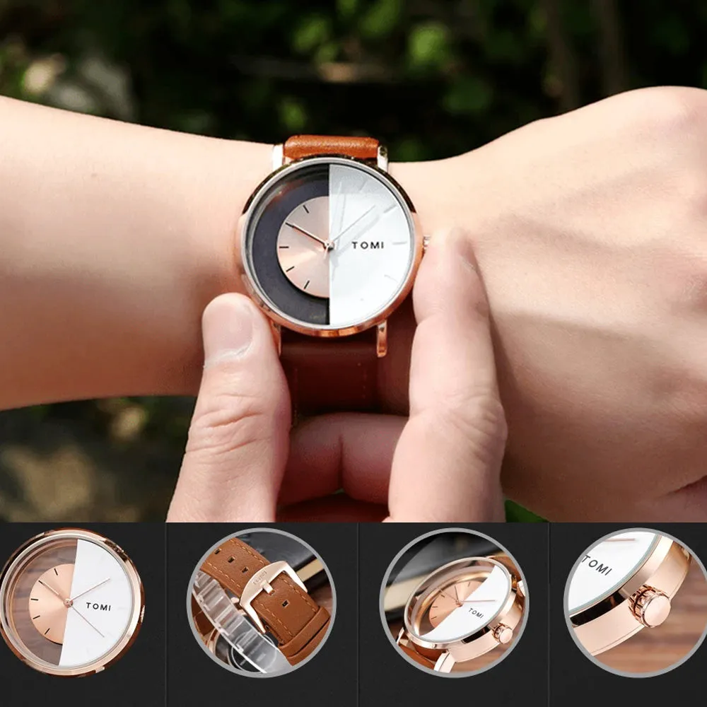 TOMI T-080 Transparent Design Leather Strap Men's Watch