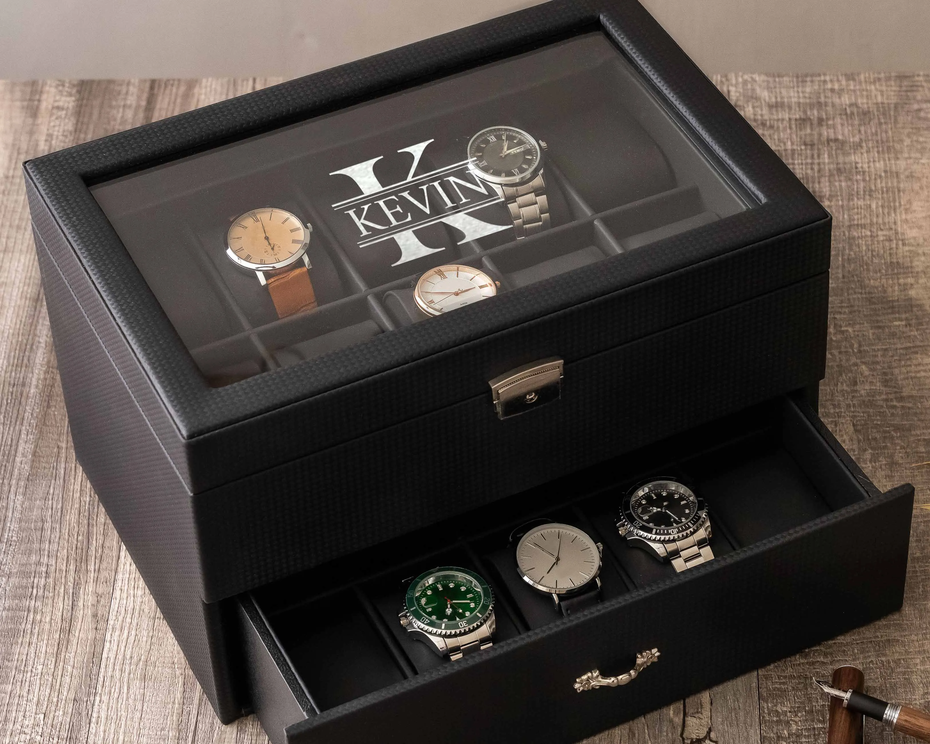 Two Layer Leather Watch Case 20 Slot Watch Box