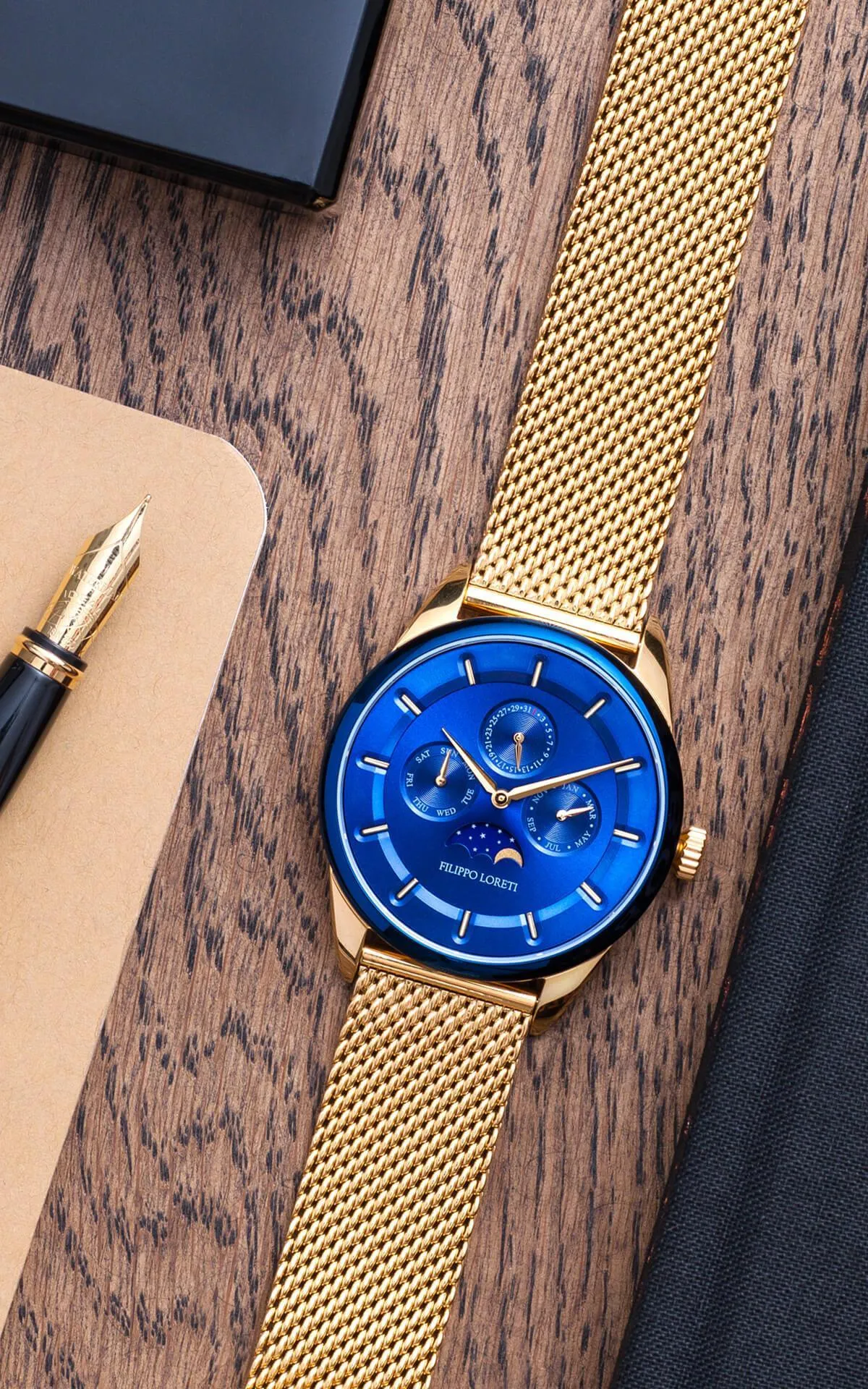 Venice Moonphase Blue Gold Mesh