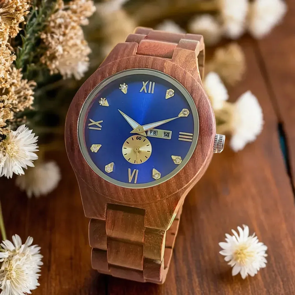 Women's Fashion Simulated Diamond Dia Clock Stylish simplicity Quartz Wooden Viking Watch